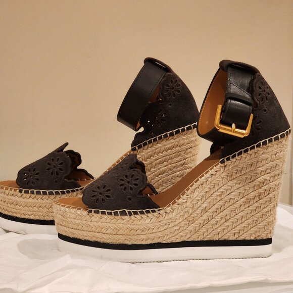 Excellent  EU39 Chloe Wedges Platform Sandal Dk Brown Espadrille Embroidered - Picture 12 of 12